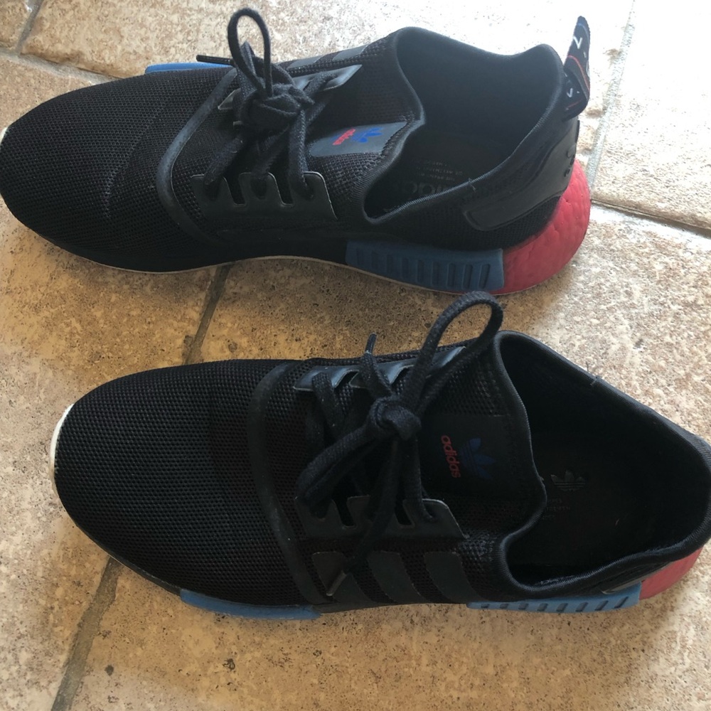 Adidas NMD R1 Black with Blue and Red - Picture 2 of 6